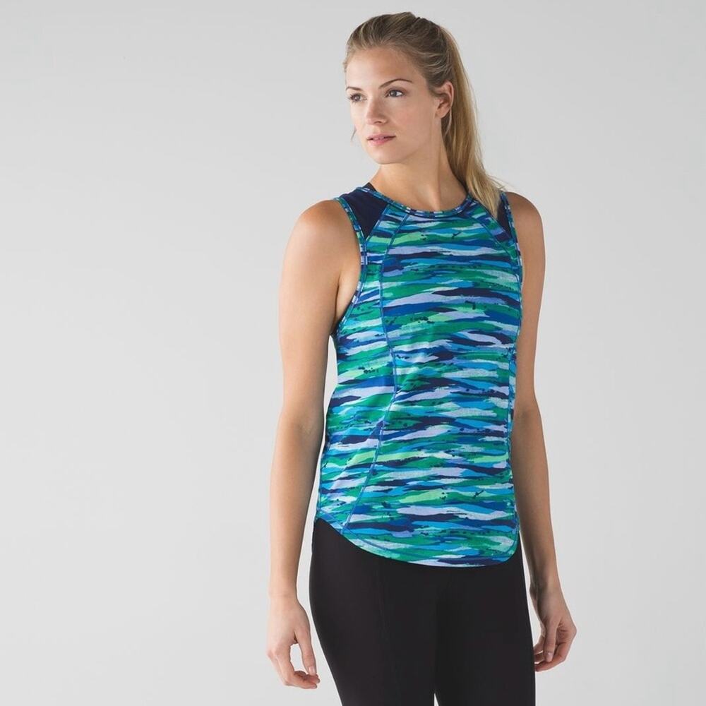 Lululemon Sculpt Tank in Seven Wonders Multi / Hero Blue Top Cut Out sleeveless
